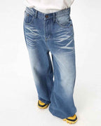 Folded Draping Straight Jeans - Color: Blue - DRIPIOT