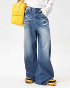 Folded Draping Straight Jeans - Color: Blue - DRIPIOT