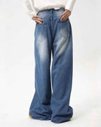 Folded Draping Straight Jeans - Color: Blue - DRIPIOT
