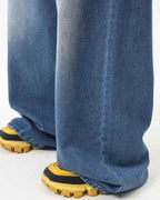 Folded Draping Straight Jeans - Color: Blue - DRIPIOT