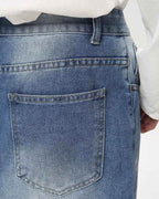 Folded Draping Straight Jeans - Color: Blue - DRIPIOT