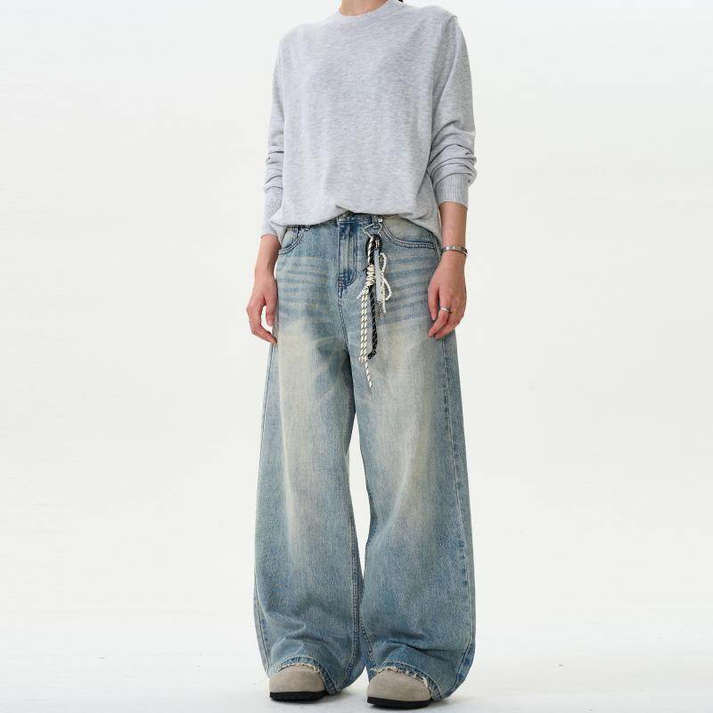 Moustache Effect Distressed Jeans - Color: Blue - DRIPIOT