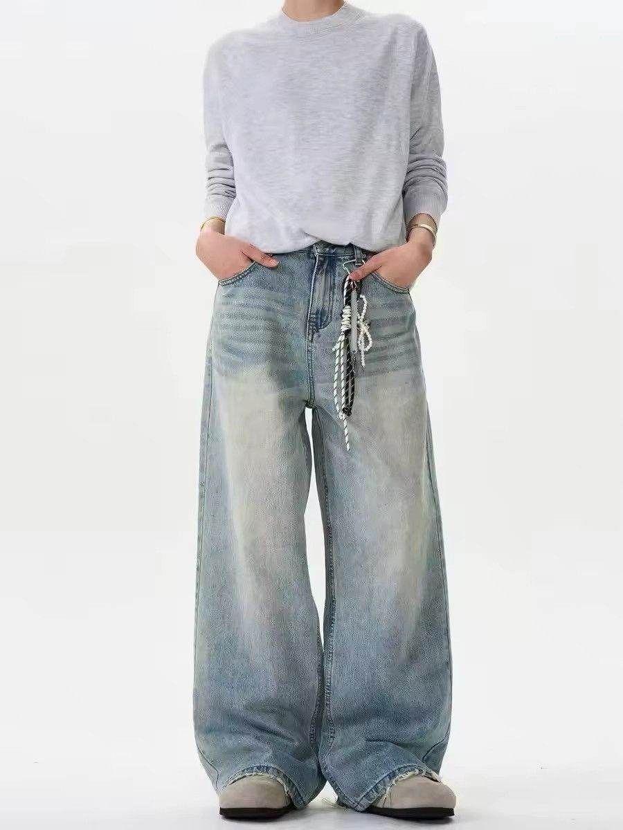 Moustache Effect Distressed Jeans - Color: Blue - DRIPIOT