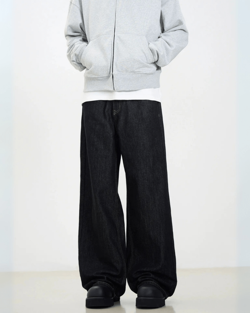 Simple Wide Leg Denim Jeans - Color: Solid Black - DRIPIOT