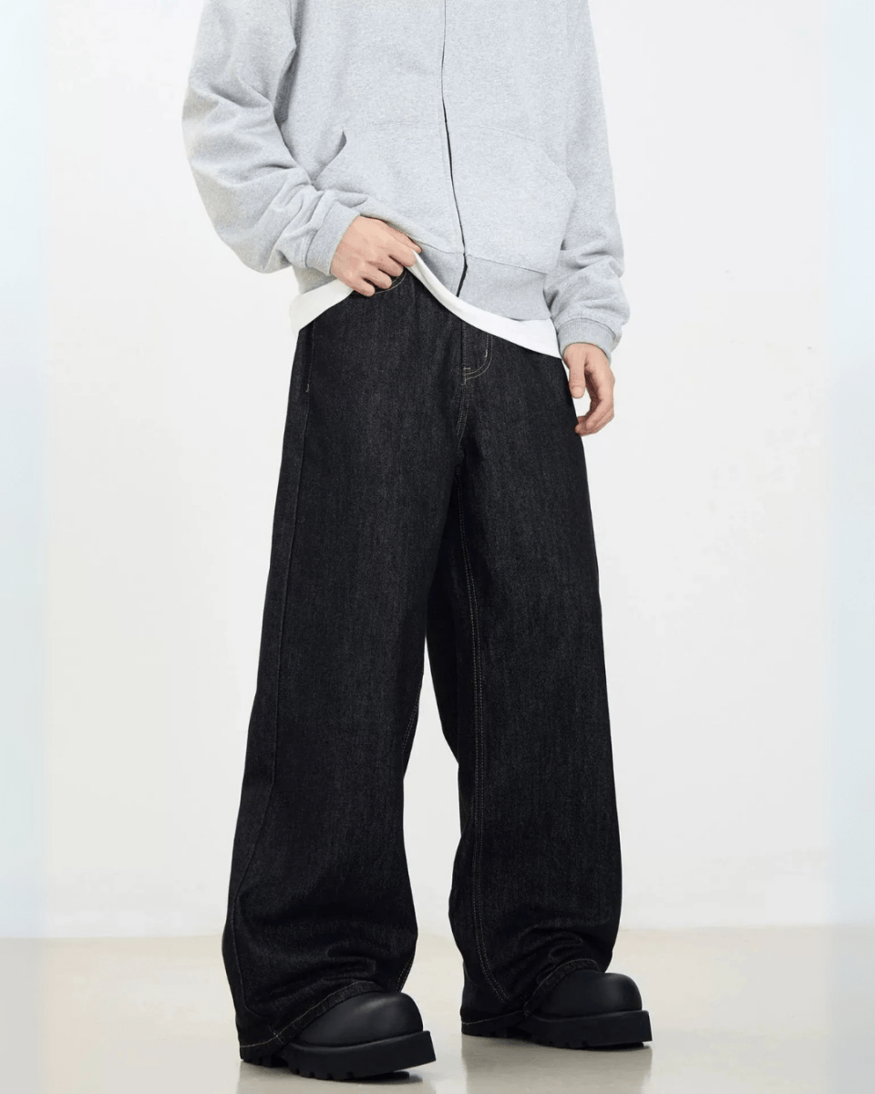 Simple Wide Leg Denim Jeans - Color: Solid Black - DRIPIOT