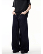 Simple Wide Leg Denim Jeans - Color: Navy Blue - DRIPIOT