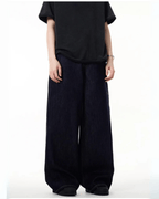 Simple Wide Leg Denim Jeans - Color: Navy Blue - DRIPIOT