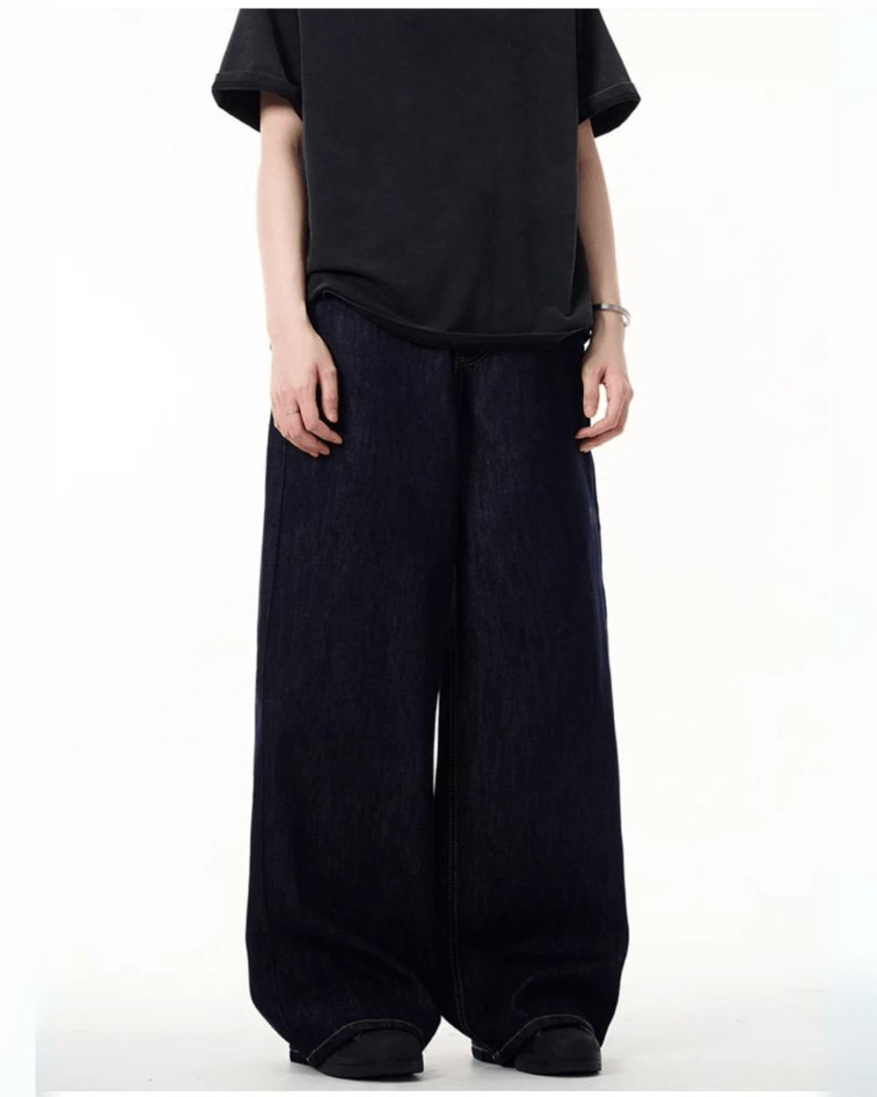 Simple Wide Leg Denim Jeans - Color: Navy Blue - DRIPIOT