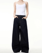 Simple Wide Leg Denim Jeans - Color: Navy Blue - DRIPIOT