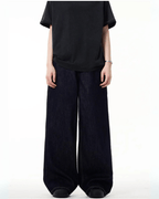 Simple Wide Leg Denim Jeans - Color: Navy Blue - DRIPIOT