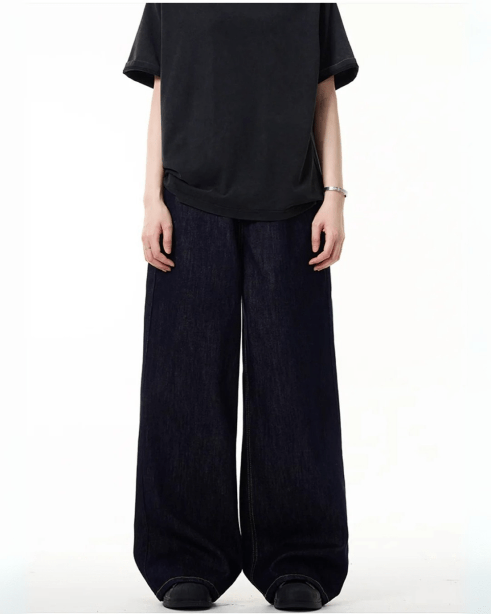 Simple Wide Leg Denim Jeans - Color: Navy Blue - DRIPIOT