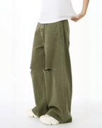 Solid Green Hole Jeans - Color: Green - DRIPIOT