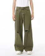 Solid Green Hole Jeans - Color: Green - DRIPIOT