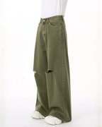 Solid Green Hole Jeans - Color: Green - DRIPIOT