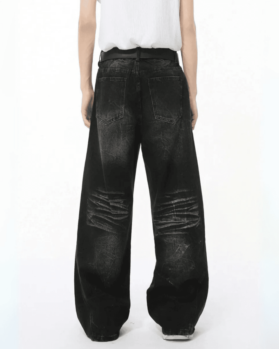 Straight Whiskers Solid Jeans - Color: Black - DRIPIOT