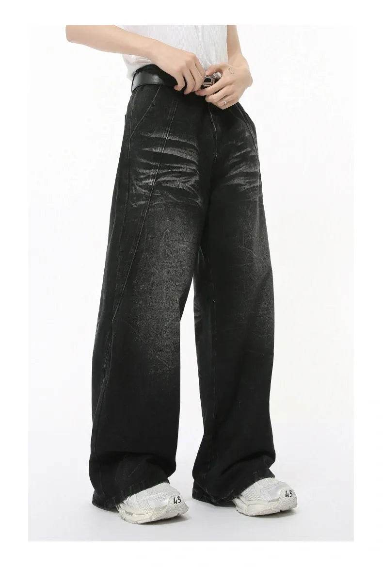 Straight Whiskers Solid Jeans - Color: Black - DRIPIOT