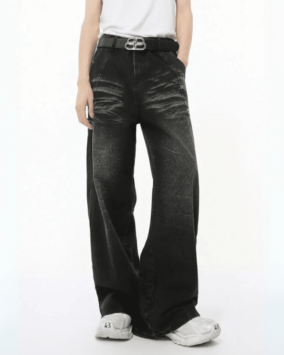 Straight Whiskers Solid Jeans - Color: Black - DRIPIOT