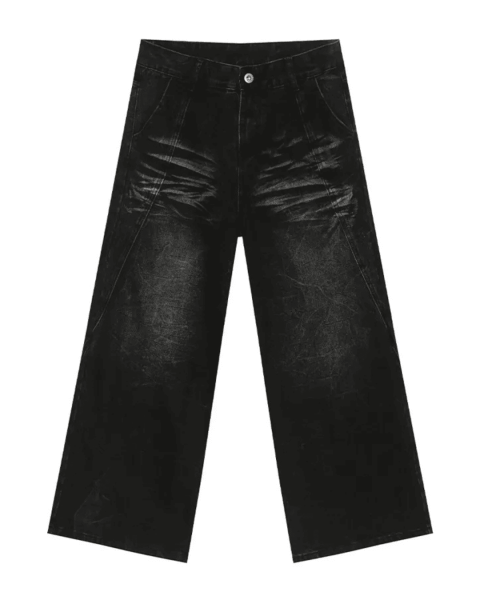 Straight Whiskers Solid Jeans - Color: Black - DRIPIOT