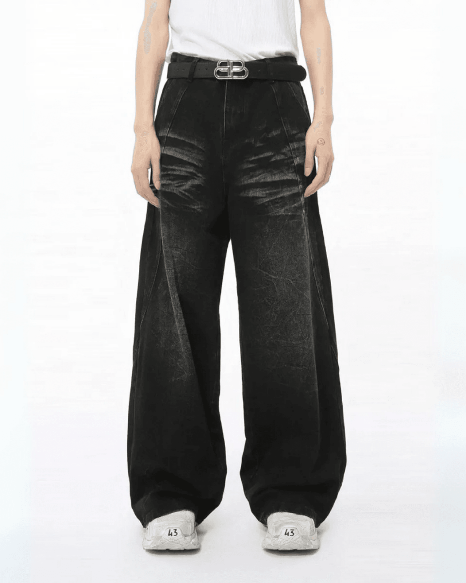 Straight Whiskers Solid Jeans - Color: Black - DRIPIOT