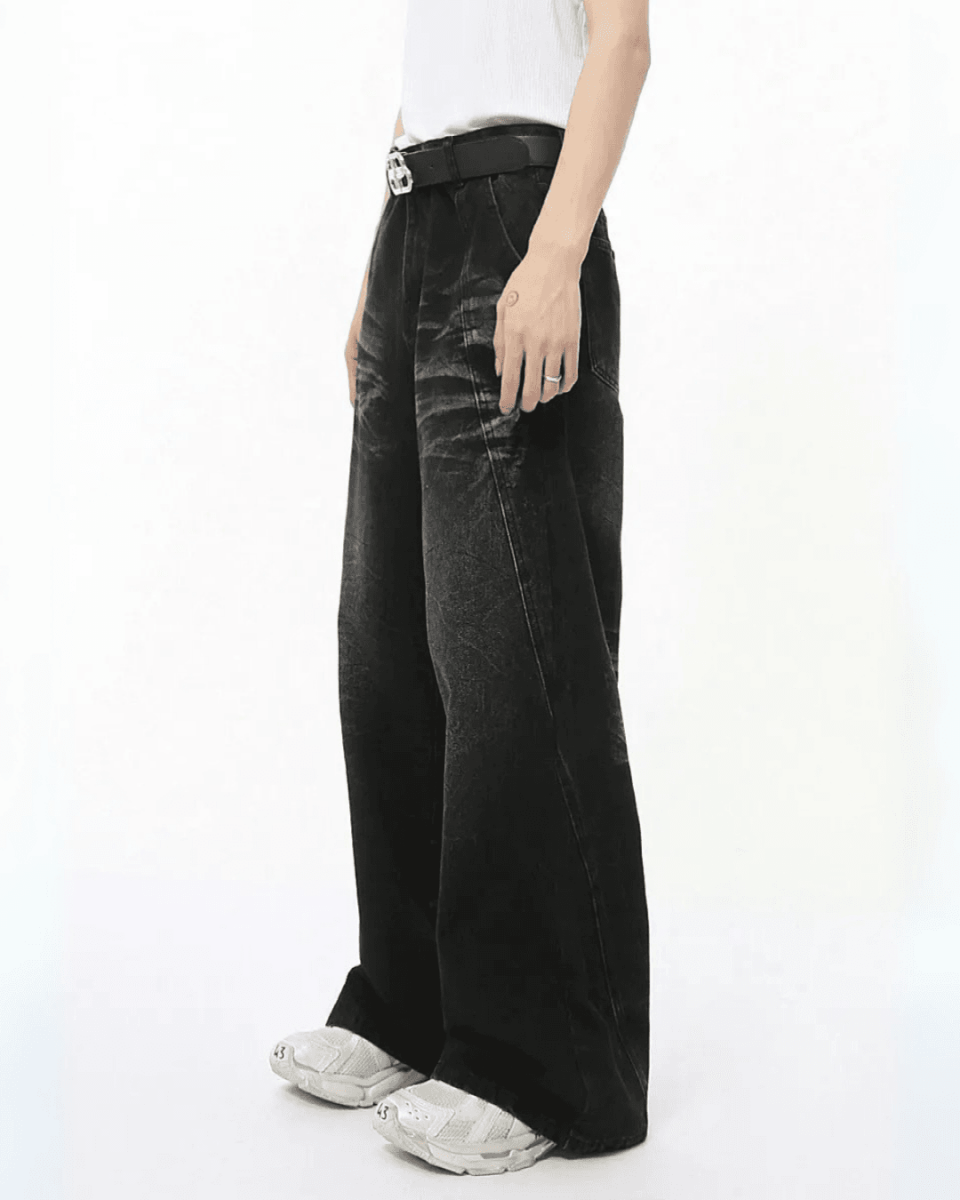 Straight Whiskers Solid Jeans - Color: Black - DRIPIOT