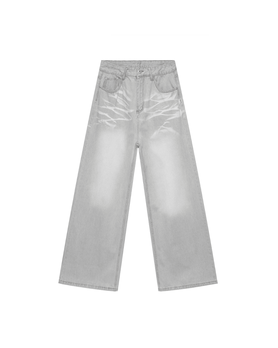 Street Crease Tie-Dyed Jeans - Color: Light Grey - DRIPIOT