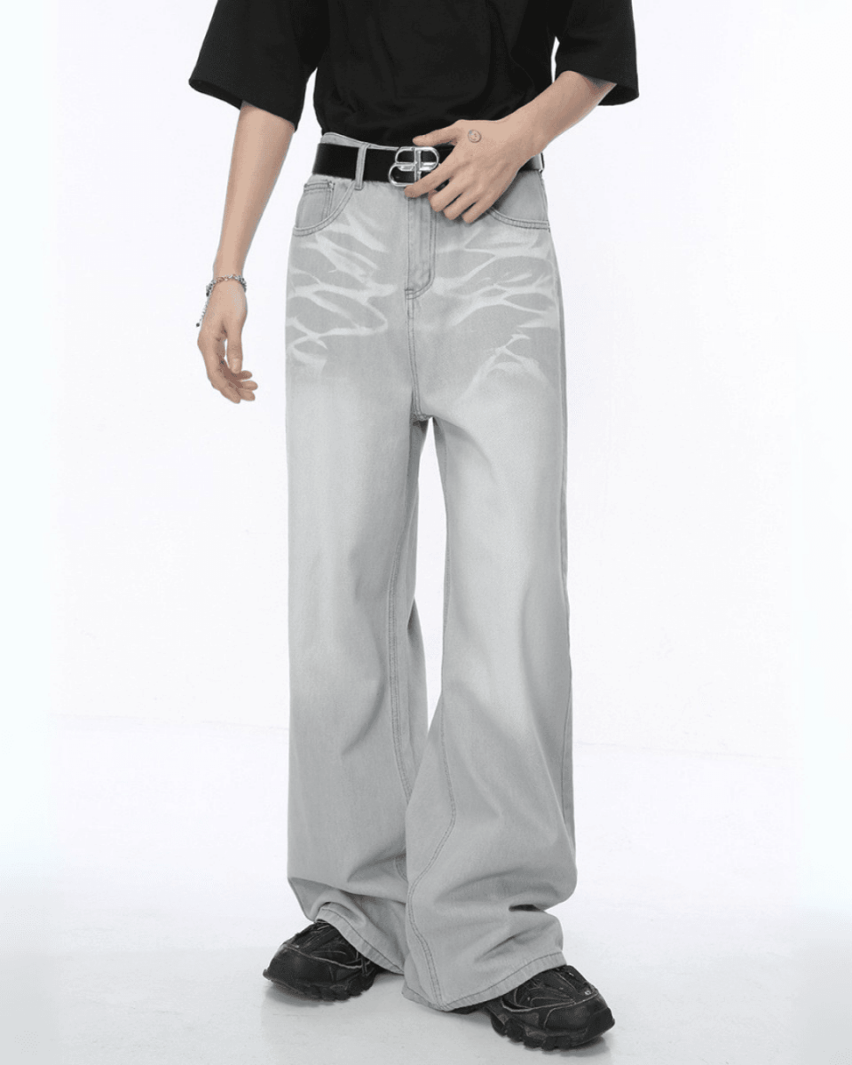 Street Crease Tie-Dyed Jeans - Color: Light Grey - DRIPIOT