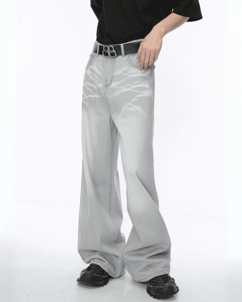 Street Crease Tie-Dyed Jeans - Color: Light Grey - DRIPIOT