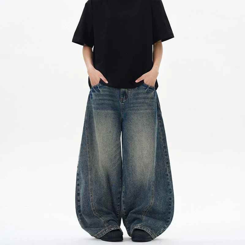 Tie Curved Baggy Jeans - Color: Retro Blue - DRIPIOT