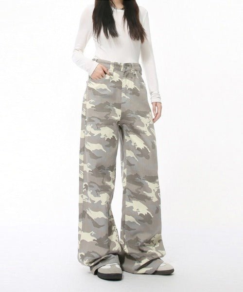Washed Camo Loose Jeans - Color: Light Camouflage - DRIPIOT