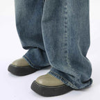 Washed Casual Straight Jeans - Color: Blue - DRIPIOT