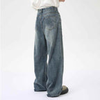 Washed Casual Straight Jeans - Color: Blue - DRIPIOT