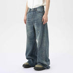 Washed Casual Straight Jeans - Color: Blue - DRIPIOT