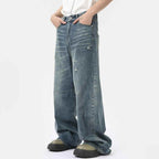 Washed Casual Straight Jeans - Color: Blue - DRIPIOT