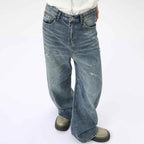 Washed Casual Straight Jeans - Color: Blue - DRIPIOT