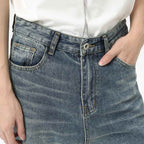 Washed Casual Straight Jeans - Color: Blue - DRIPIOT