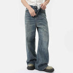 Washed Casual Straight Jeans - Color: Blue - DRIPIOT