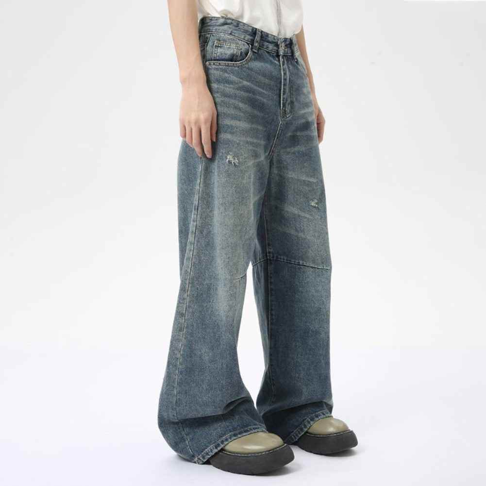 Washed Casual Straight Jeans - Color: Blue - DRIPIOT