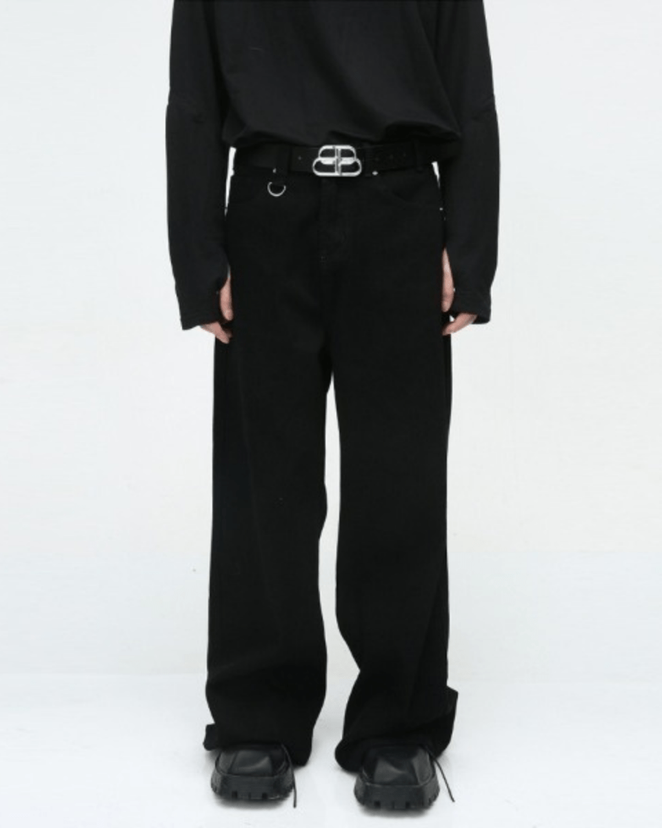 Washed Dark Loose Jeans - Color: Black Solid - DRIPIOT