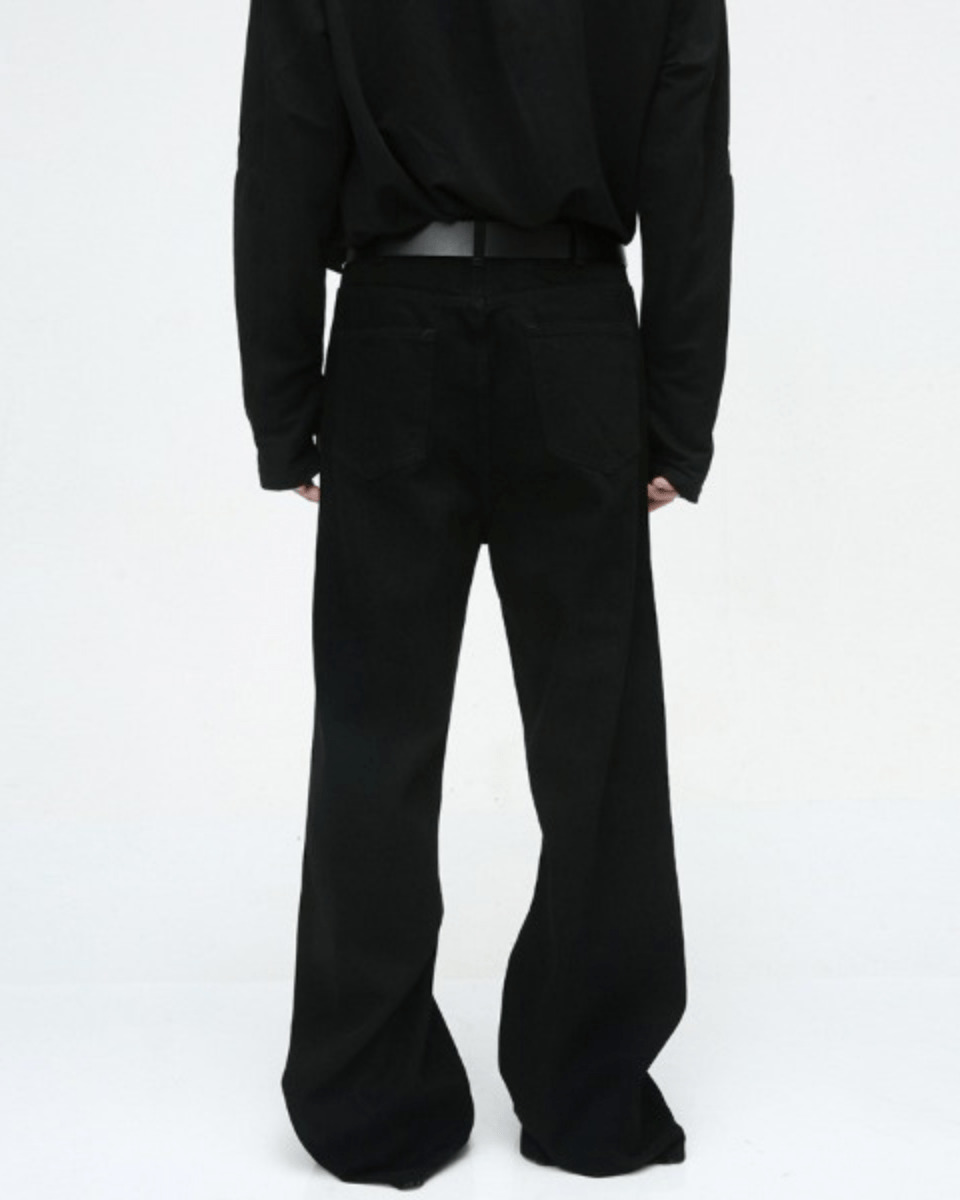 Washed Dark Loose Jeans - Color: Black Solid - DRIPIOT