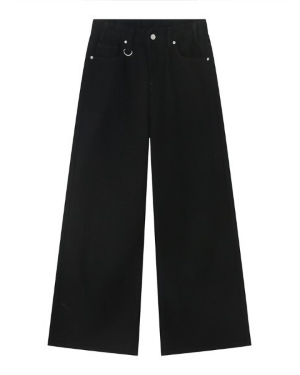 Washed Dark Loose Jeans - Color: Black Solid - DRIPIOT