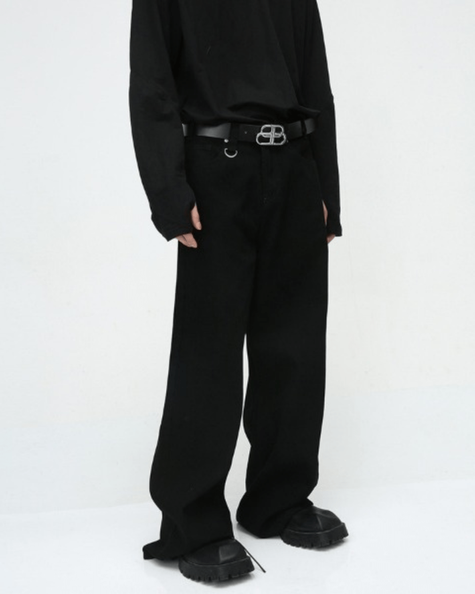 Washed Dark Loose Jeans - Color: Black Solid - DRIPIOT