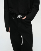 Washed Dark Loose Jeans - Color: Black Solid - DRIPIOT