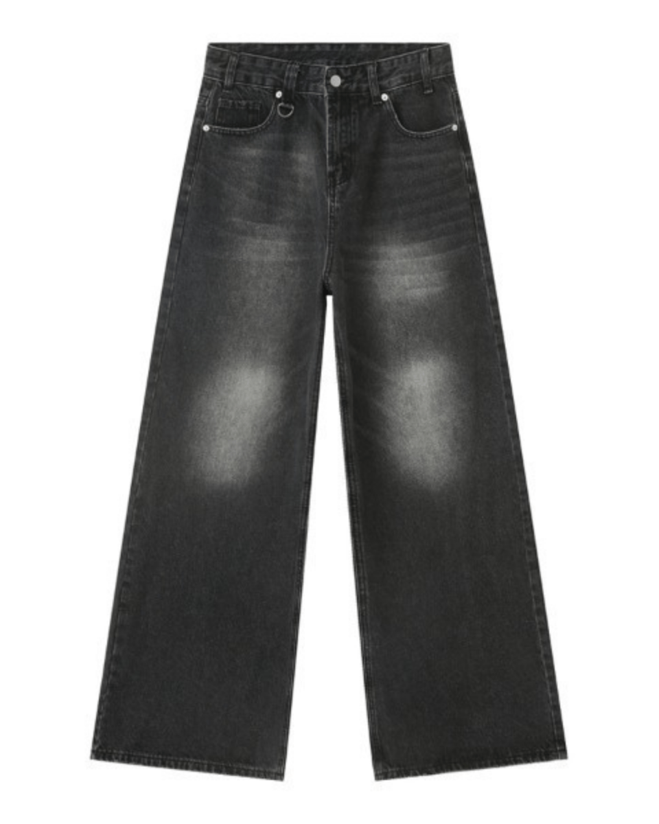 Washed Dark Loose Jeans - Color: Black Grey - DRIPIOT