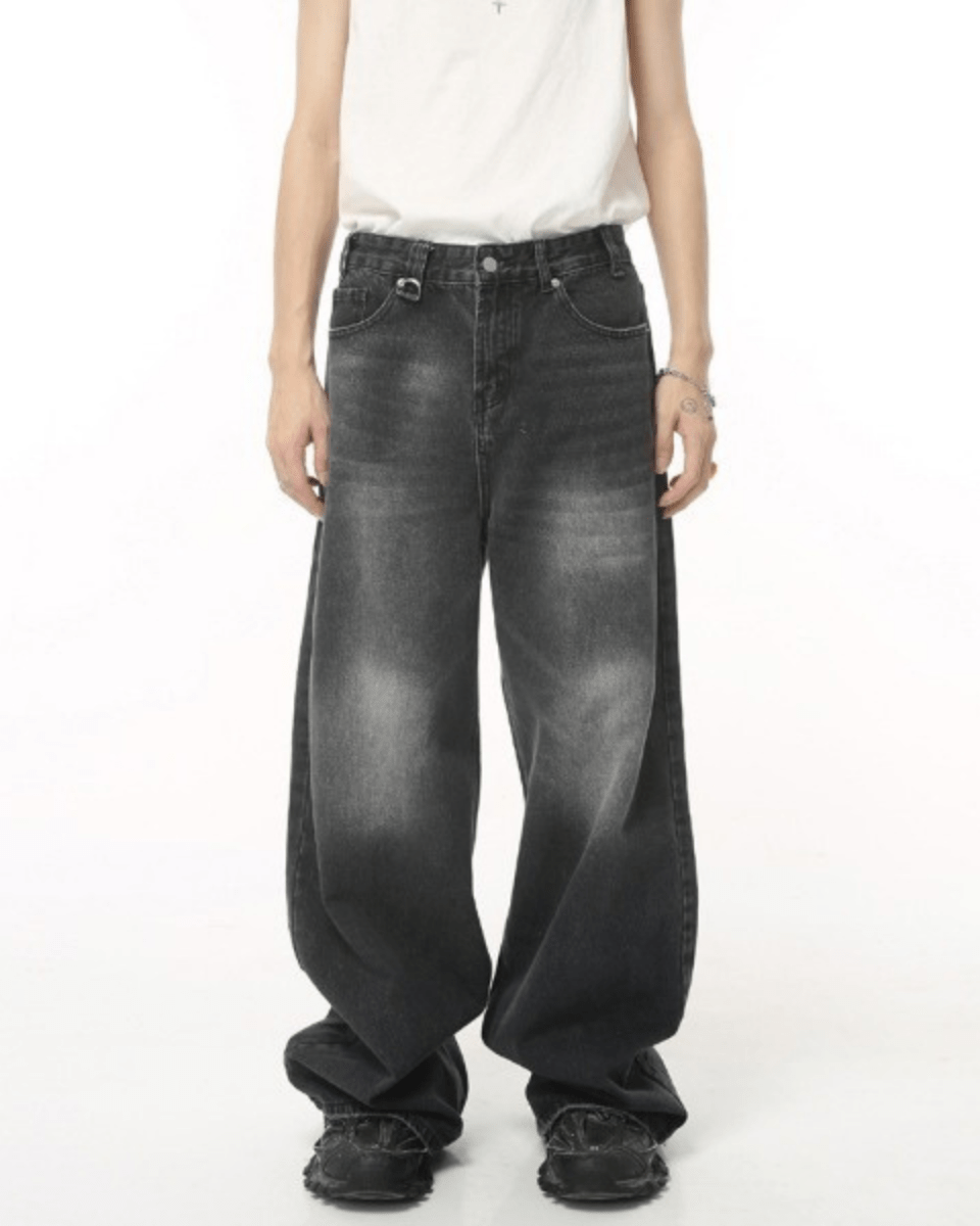 Washed Dark Loose Jeans - Color: Black Grey - DRIPIOT
