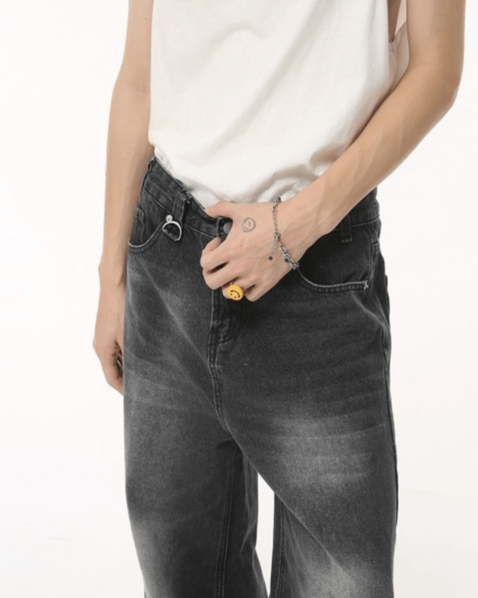 Washed Dark Loose Jeans - Color: Black Grey - DRIPIOT