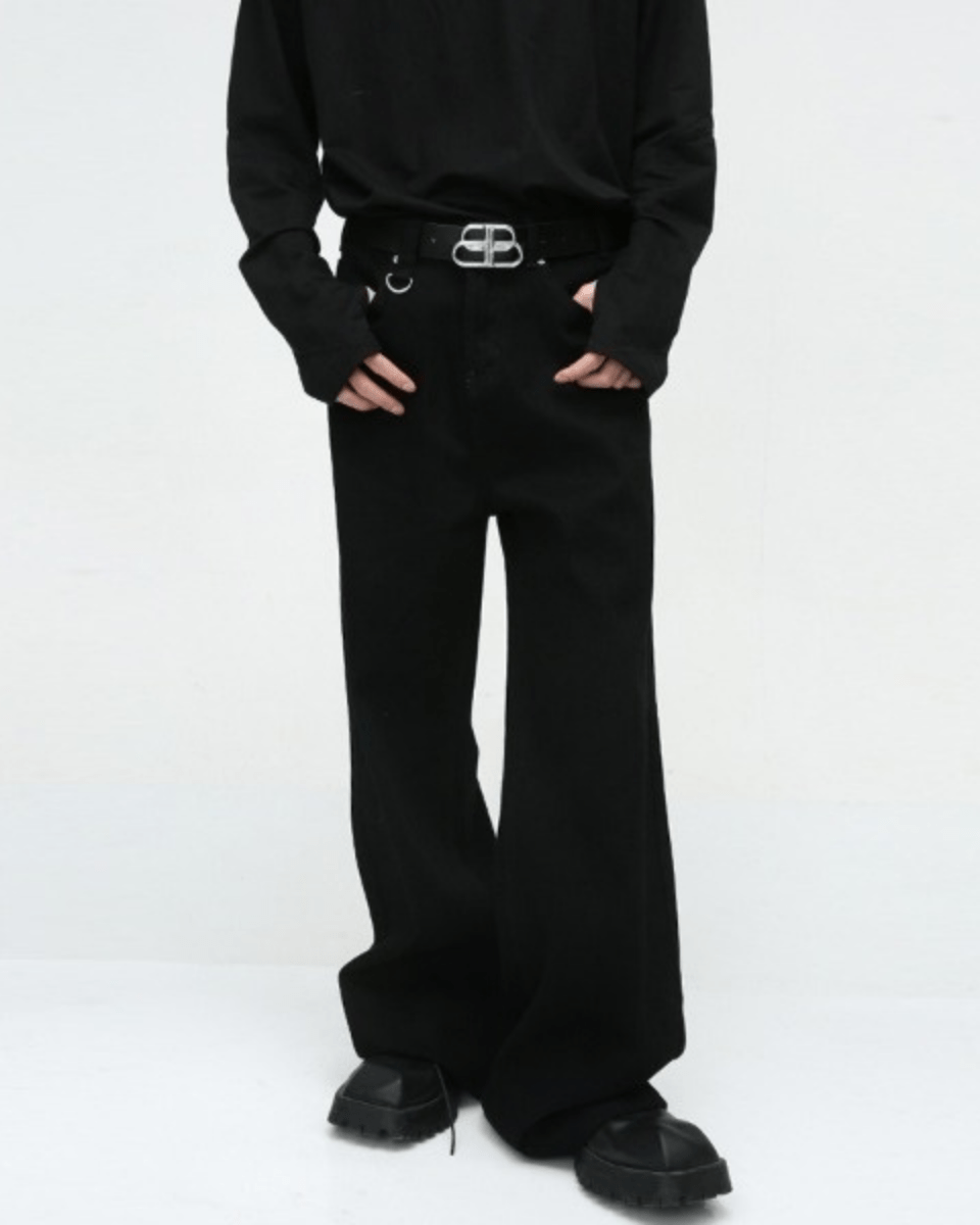 Washed Dark Loose Jeans - Color: Black Solid - DRIPIOT