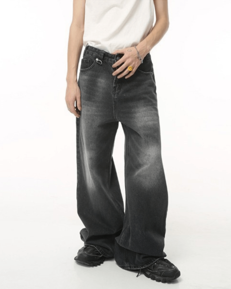 Washed Dark Loose Jeans - Color: Black Grey - DRIPIOT