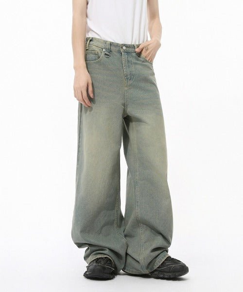 Washed Gradient Loose Jeans - Color: Cyan - DRIPIOT