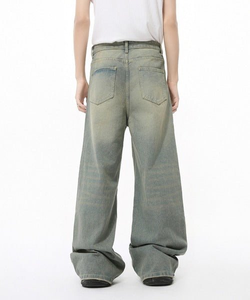 Washed Gradient Loose Jeans - Color: Cyan - DRIPIOT