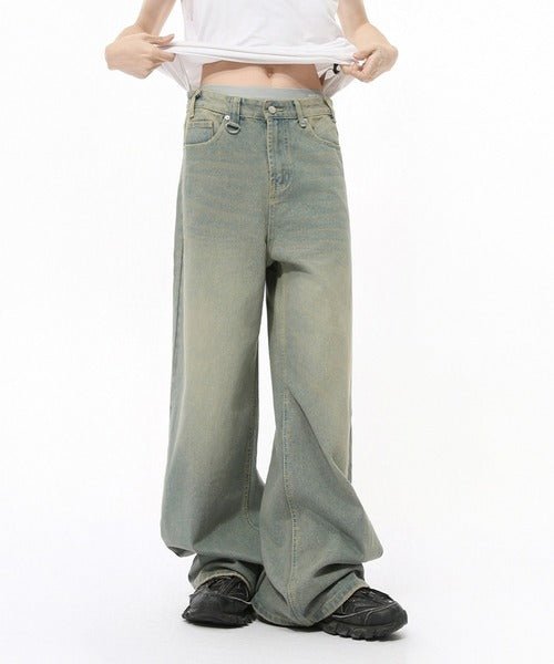 Washed Gradient Loose Jeans - Color: Cyan - DRIPIOT